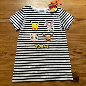 NWT black white striped Pokemon character graphic short sleeve shirt SIZE‎ 14
